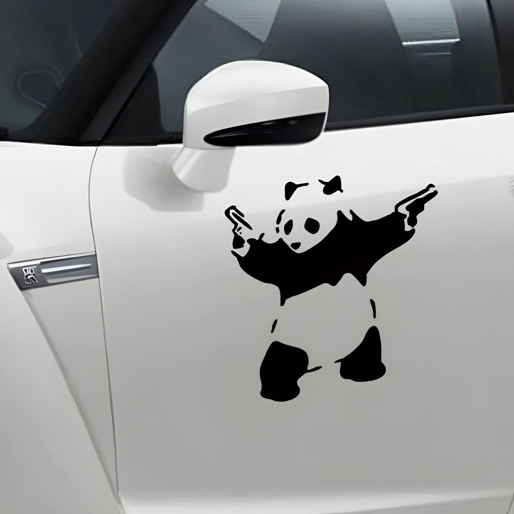 Outdoor sports panda reflective car sticker black PET material 10x10cm cartoon decal