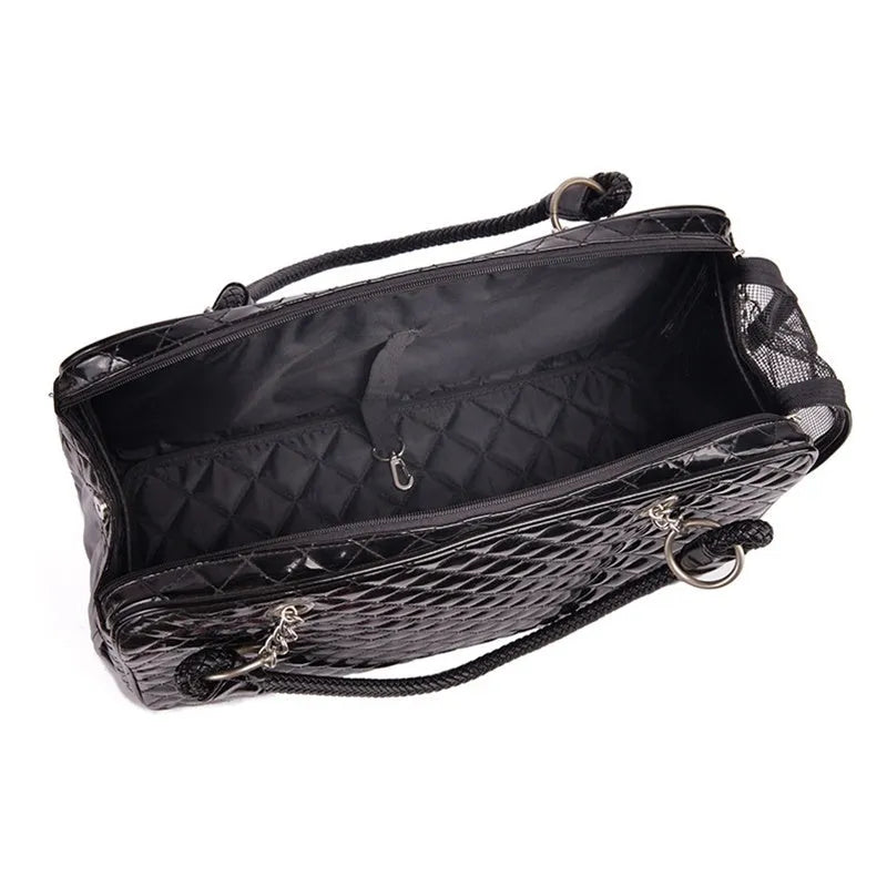 Portable pet bag for Teddy pets made from PVC material, medium hardness, black colour option