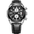 Men's multifunctional quartz chronograph watch with luminous markers on a brown and white dial.