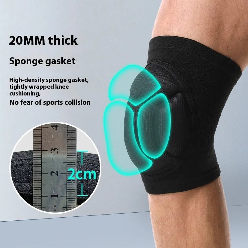 Pair of black thick sponge kneepads for dance and volleyball on a plain background