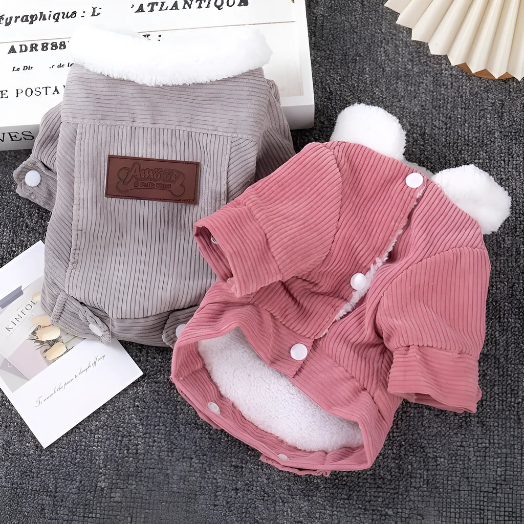 Lambswool grey dog vest with wool lining for autumn and winter wear.