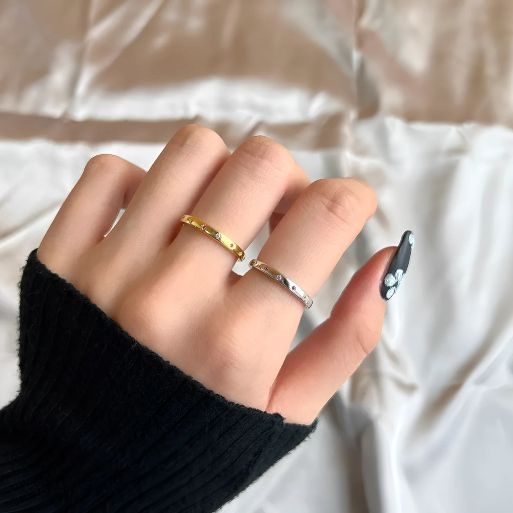 Six-pointed star candy-coloured diamond-embedded electroplated silver ring for women