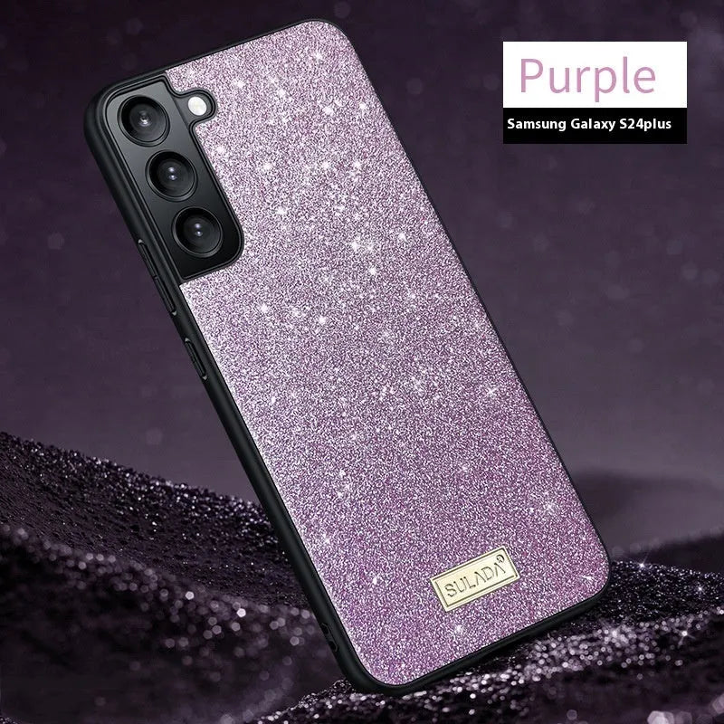 Glitter imitation leather drop-resistant phone case for Samsung S23 to S24Ultra