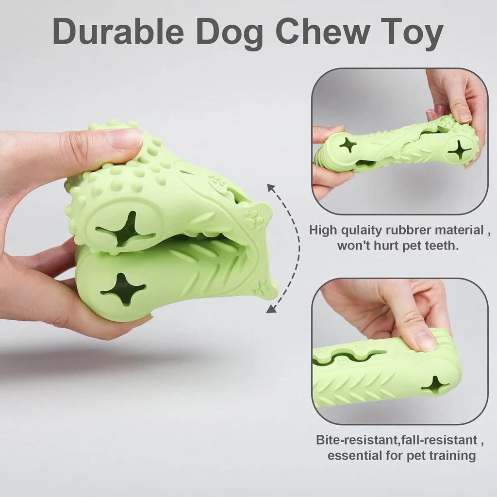 Blue bone-shaped natural rubber dog chew toy with textured surface on a white background.