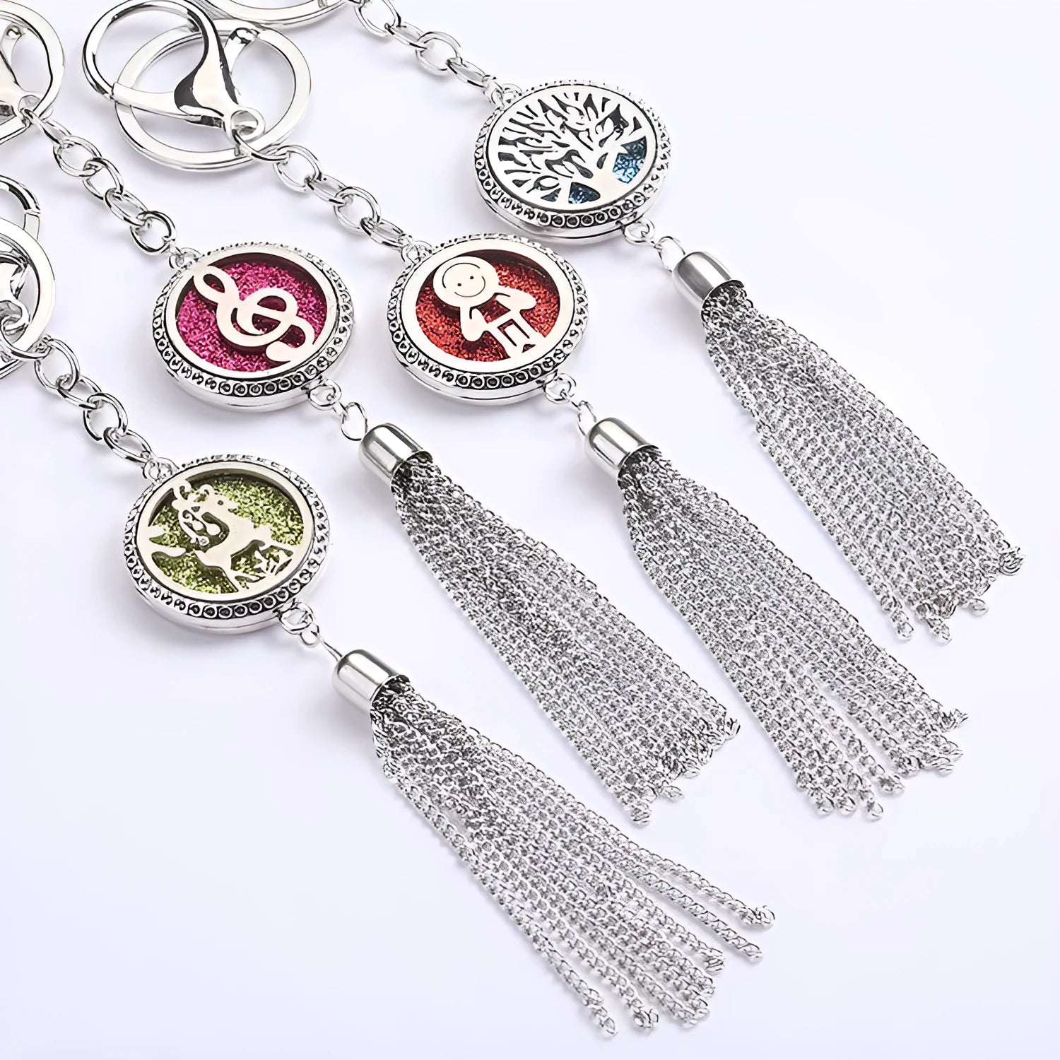 Alloy tassel car pendant with chain and scented cotton pad for vehicle air freshening
