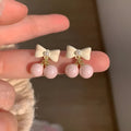 Pink bow shape heart pearl earrings for women alloy electroplated