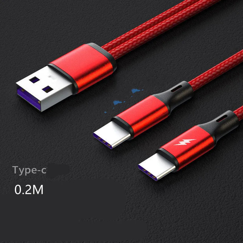 Black braided two-in-one charging cable with dual Android connectors for simultaneous device charging