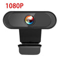 Black 2K HD USB webcam with built-in microphone, 45-degree tilt and 180-degree rotation, for desktop and laptop use.