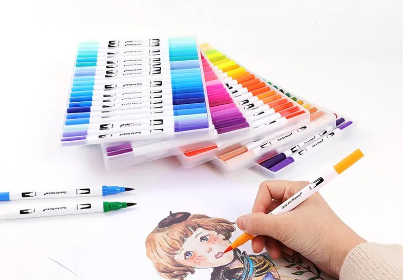 Set of watercolour pens in a case, available in 48, 60, 72, or 100 colour options for artists and crafters.