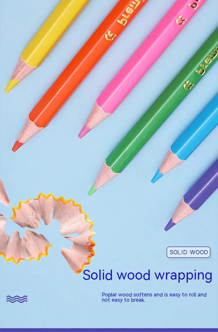 Set of wooden colour pencils showing double-headed brush and colour lead tips, available in 6 or 12 piece packs.