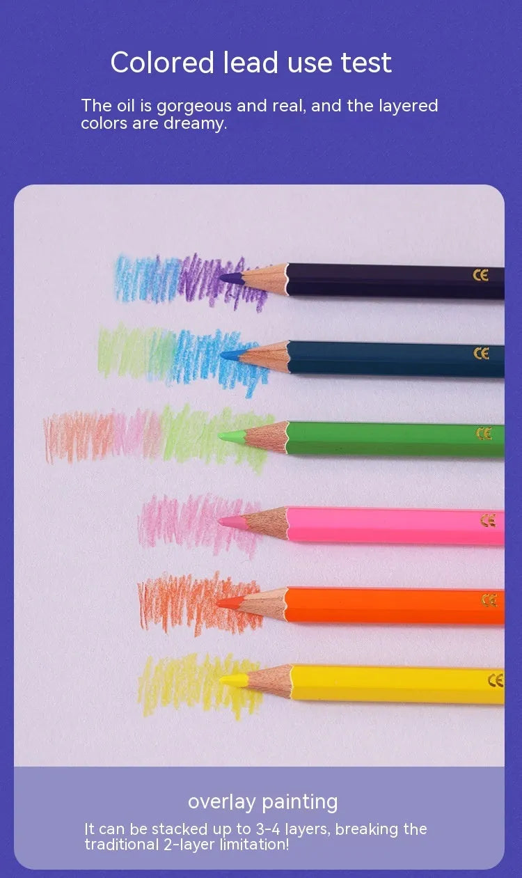 Set of wooden colour pencils showing double-headed brush and colour lead tips, available in 6 or 12 piece packs.