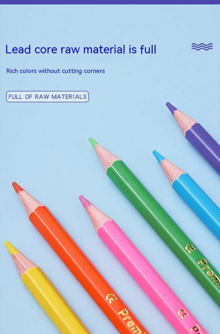 Set of wooden colour pencils showing double-headed brush and colour lead tips, available in 6 or 12 piece packs.