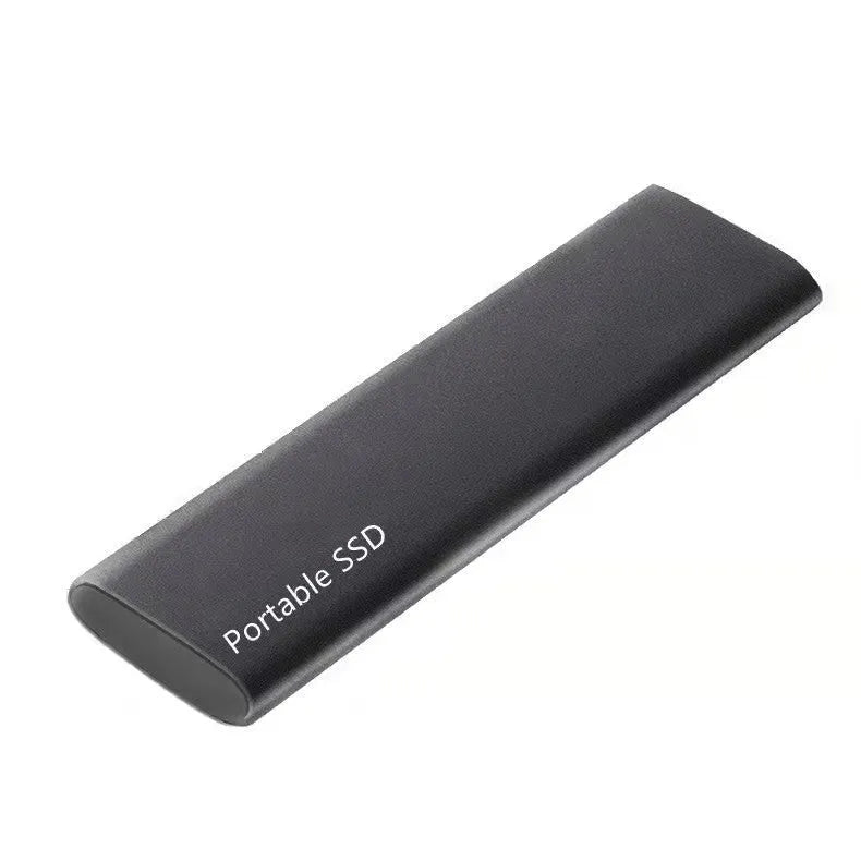 Ultra-thin metal external SSD portable hard drive in red, black, blue, or silver.