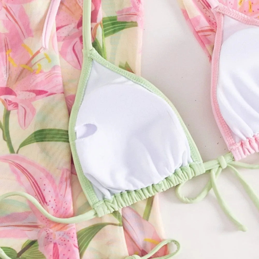 Women's printed polyester bikini swimsuit in colourful design with European and American sizing