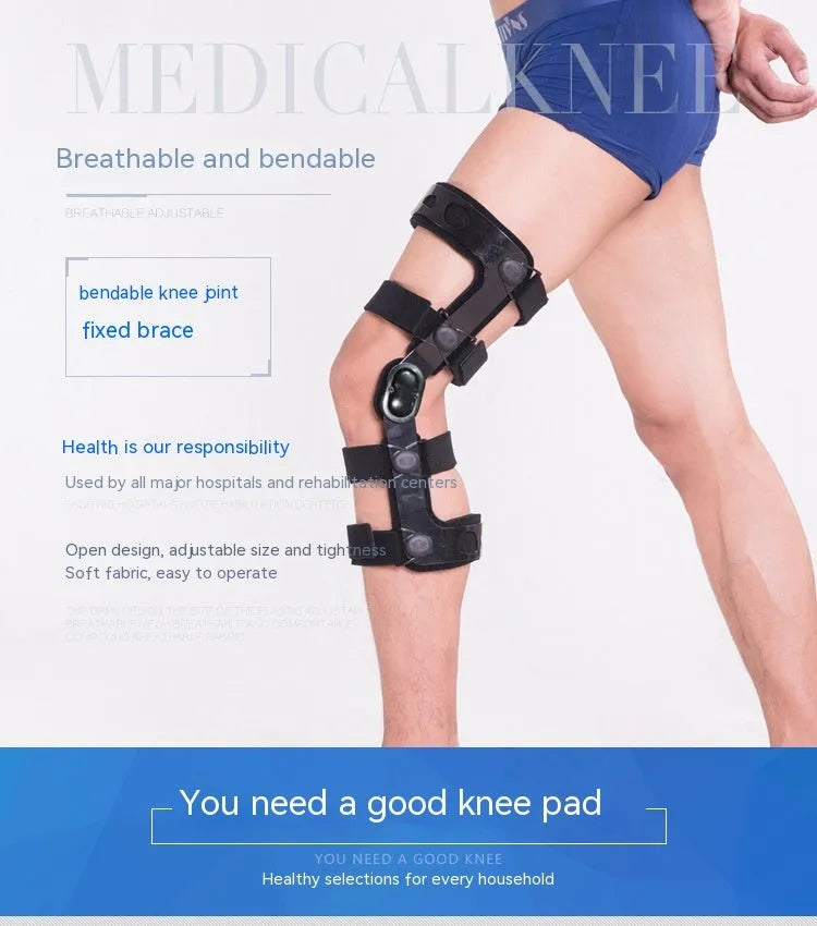 Black anterior ligament knee pad supporter shown with left and right leg size tags.