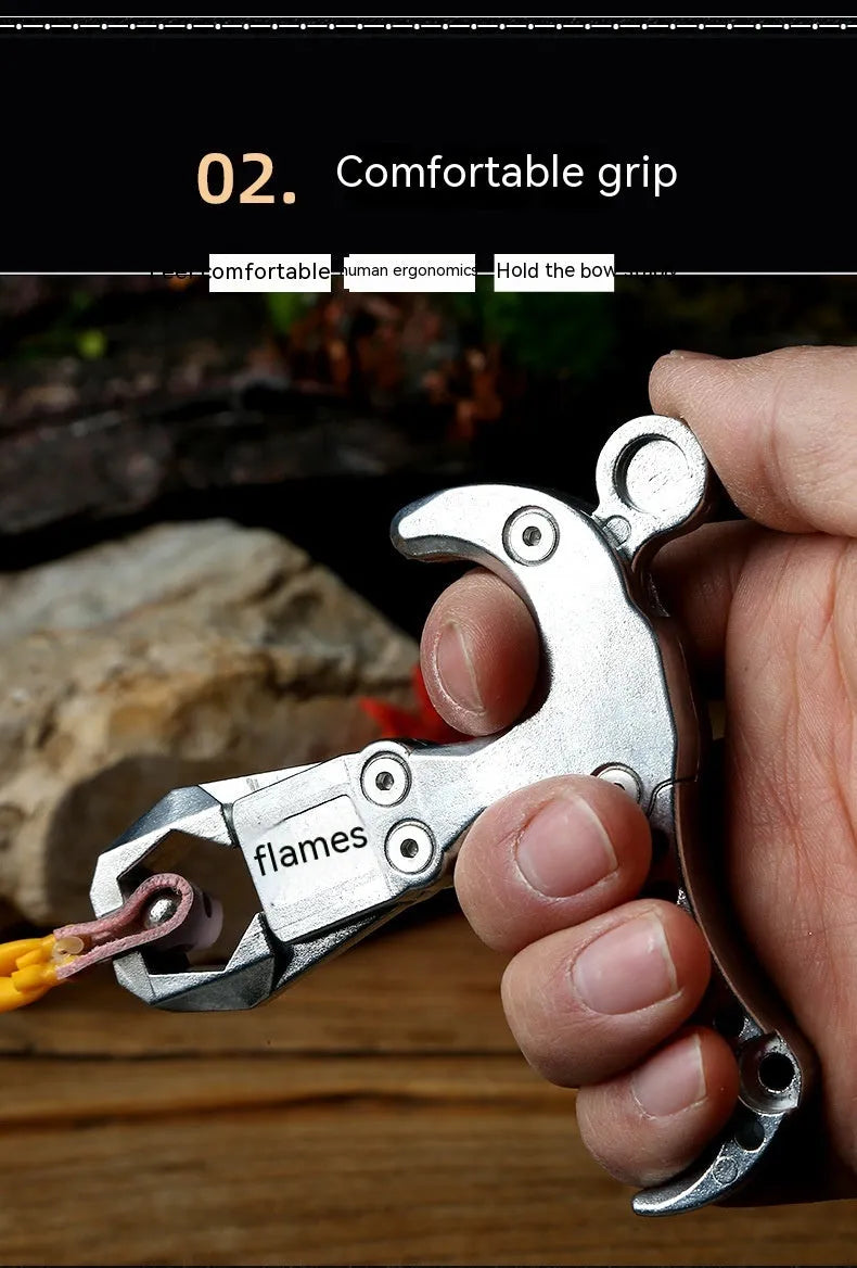Alloy fishing release aid with two-axis harpoon clip mechanism for spearfishing line control