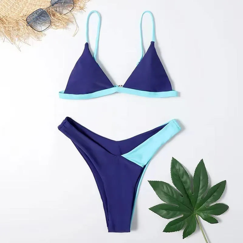 Women's European style nylon swimsuit briefs in pattern designs with bra and panties set