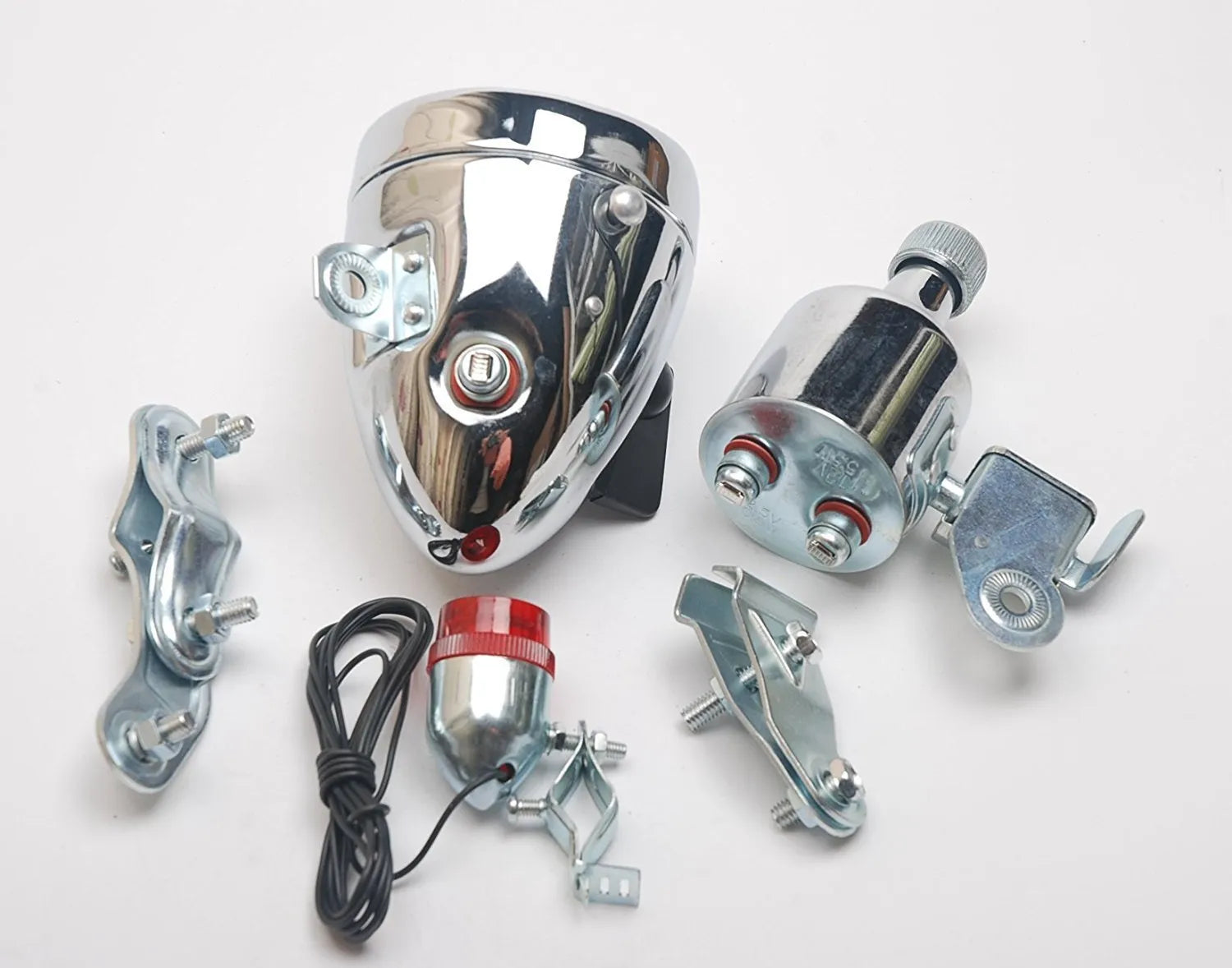 Silver bicycle dynamo generator light modification kit for front fork or rear frame mounting