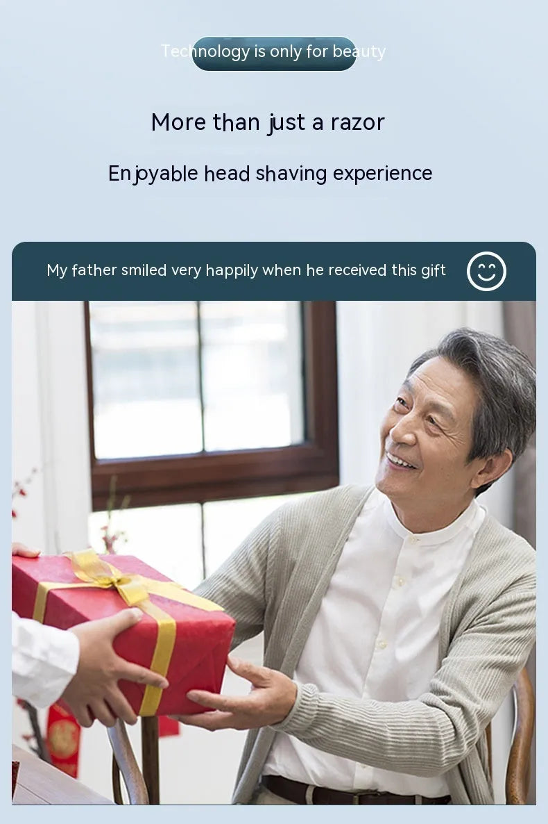 Eight-knife electric shaver with five-in-one attachments, LED display, floating cutter head, and USB charging cable