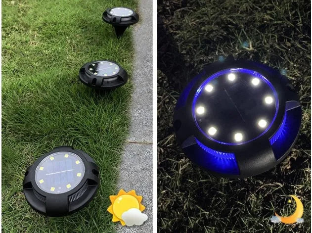 Black LED solar underground light, 11 x 4 x 13cm, for outdoor lawn and garden path use