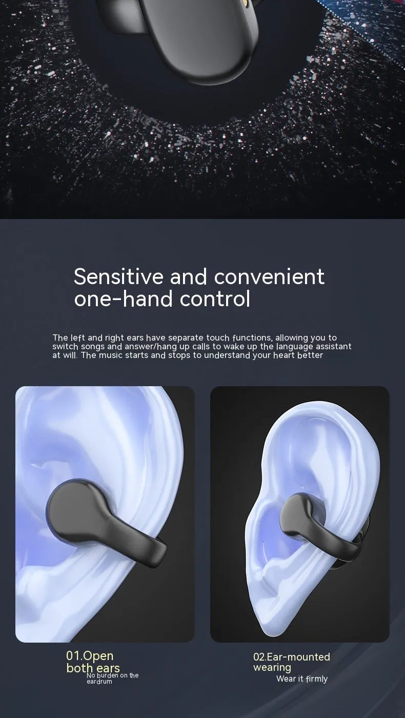 Black true wireless bone conduction sports headset with clip design and charging case