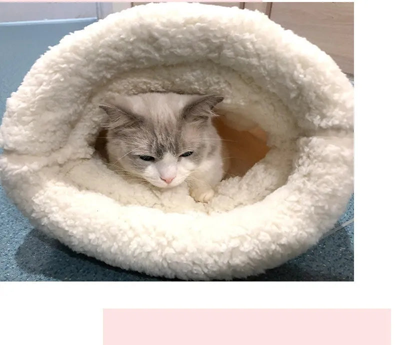 Lambswool thickened pocketable cat nest 55x45cm in green with white inner lining for small dogs