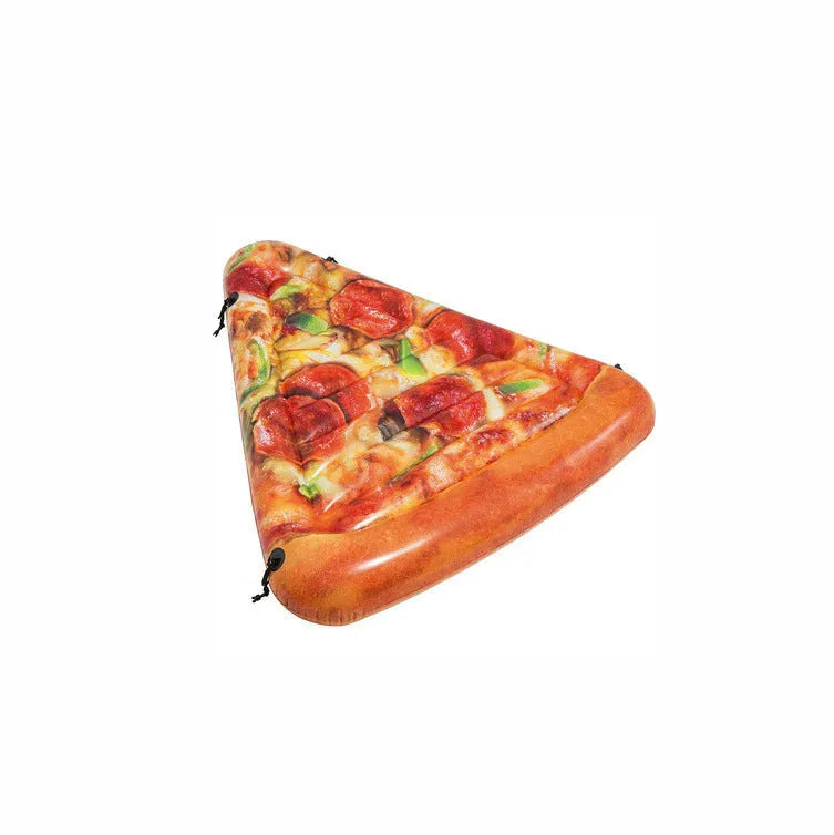 Large inflatable pizza slice surfboard recliner for swimming pool lounging