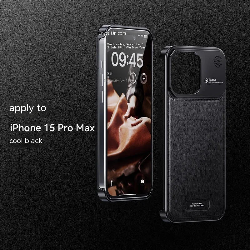 Aluminium alloy anti-fall phone case for Apple iPhone in black half-pack style with machined finish