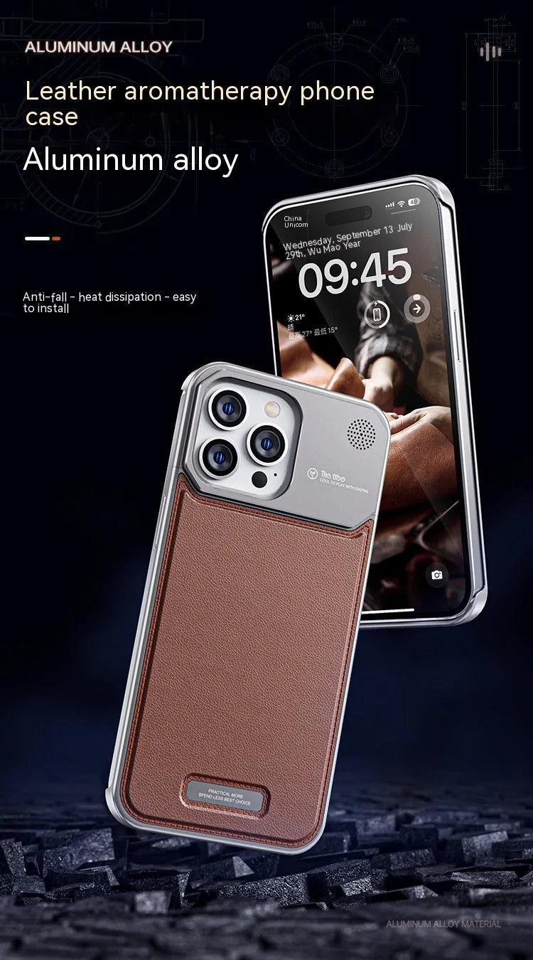Aluminium alloy anti-fall phone case for Apple iPhone in black half-pack style with machined finish