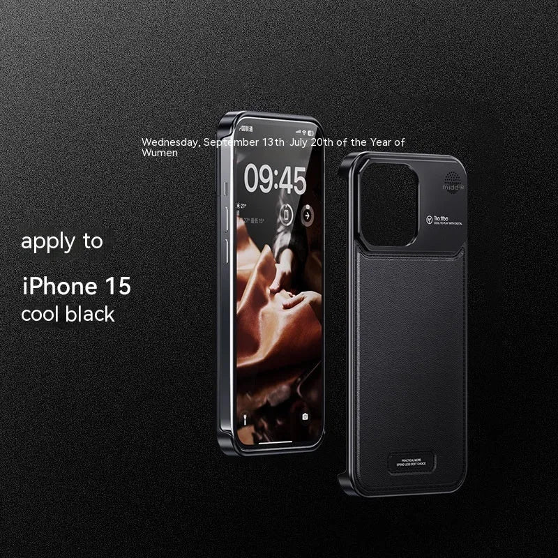 Aluminium alloy anti-fall phone case for Apple iPhone in black half-pack style with machined finish
