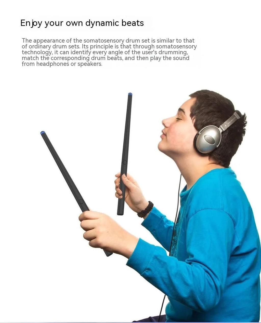 Black somatosensory air drum kit with wireless 2.4G technology and two drumsticks