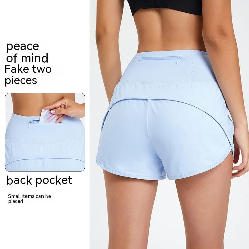 Women's high-waist nylon fitness shorts in black, quick-drying for summer sports