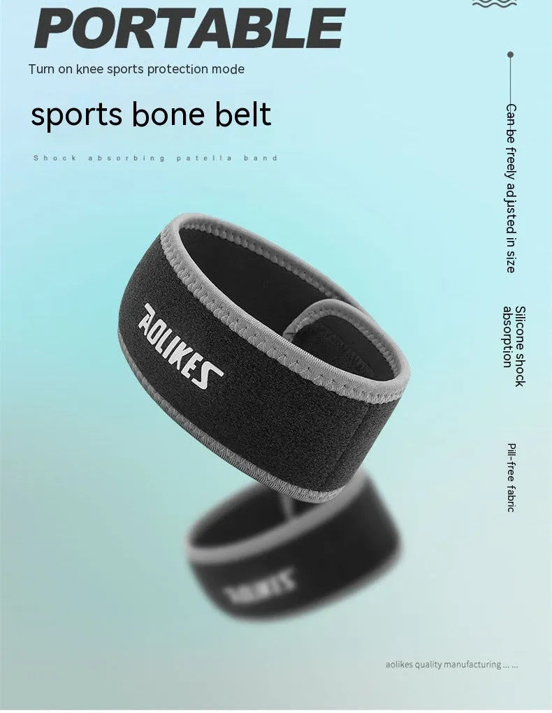 Black and grey patella retinaculum knee support with SBR compression for sports protection