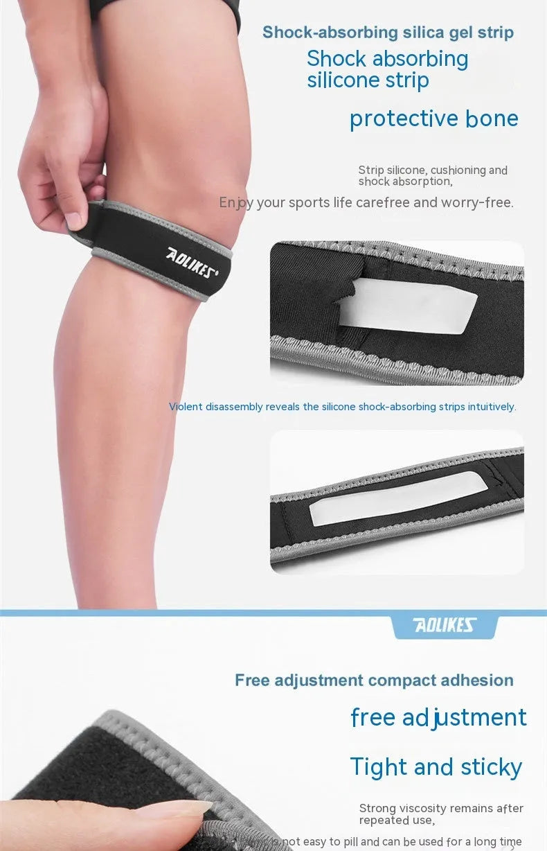 Black and grey patella retinaculum knee support with SBR compression for sports protection