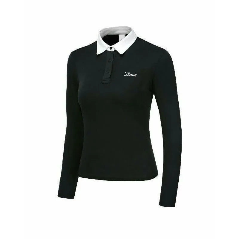 Women's white golf top with long sleeves for sun protection during outdoor activities