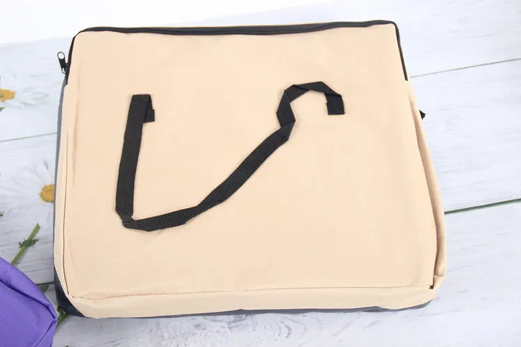 Pet car seat bag in almond colour with quilted fabric and mesh panels on car passenger seat
