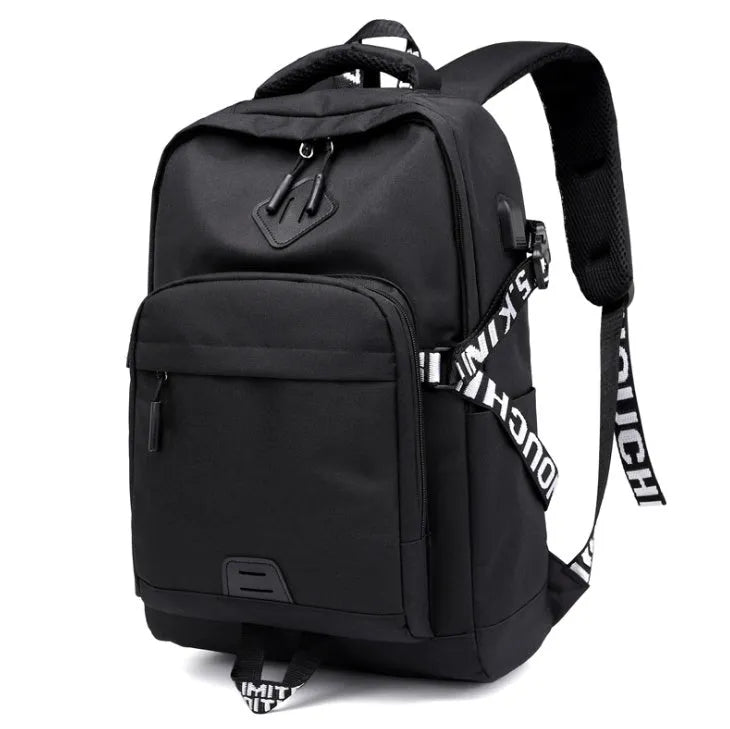 USB charging laptop backpack in Oxford cloth with polyester lining, 20-35 litre capacity, black blue or gules