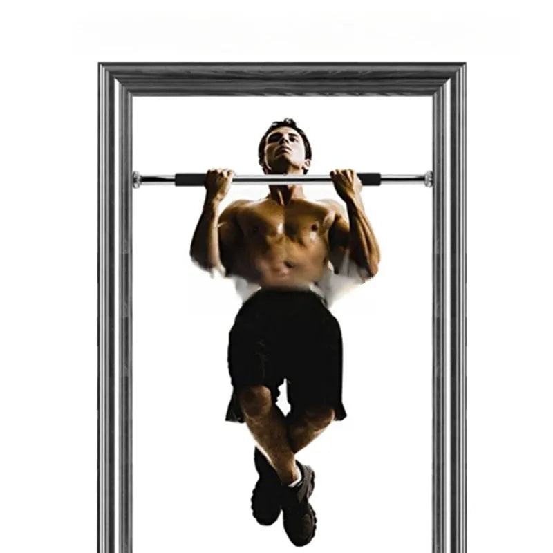Steel adjustable pull-up bar extended to show 62-100cm length range for door frame mounting