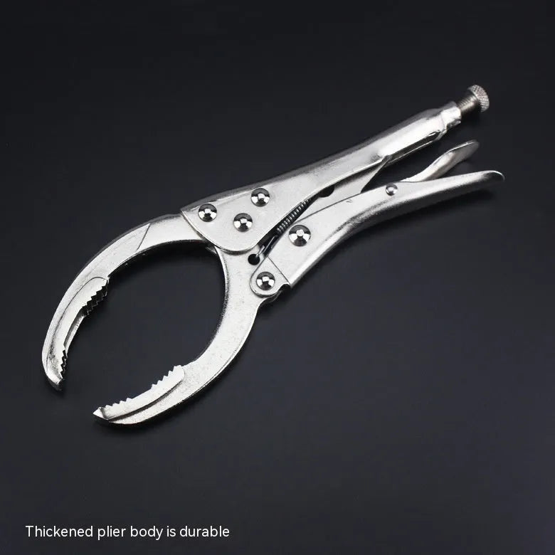 Clamp oil filter wrench made from 45 steel for 50-110mm filters, 225mm length, on white background