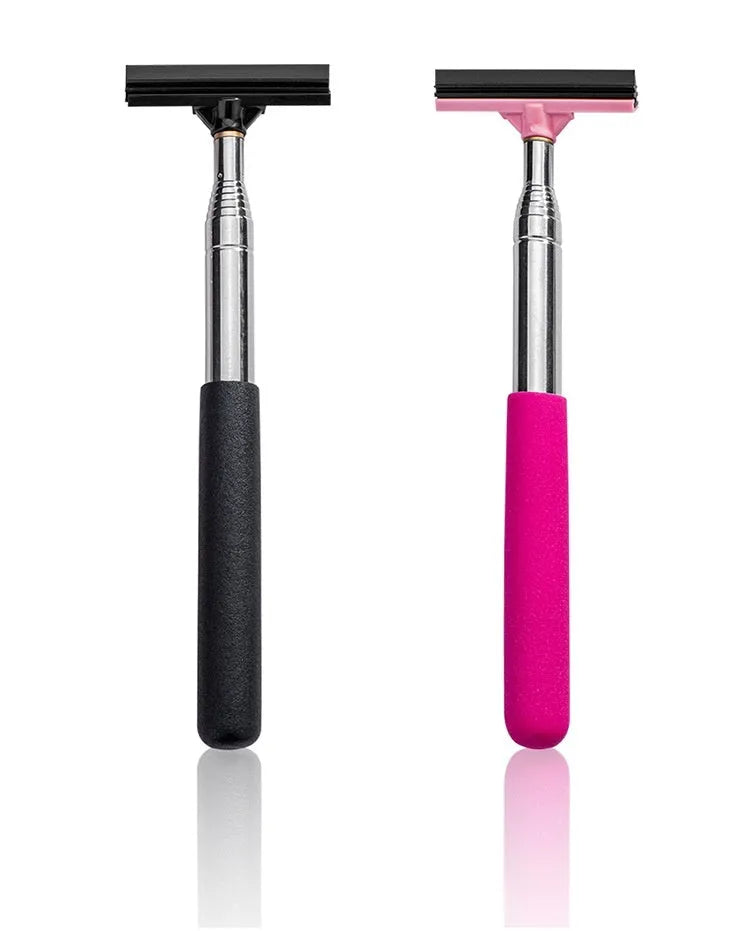 Rearview mirror wiper, telescopic 22cm to 98cm, ABS and stainless steel, pink or black, with scraper plate