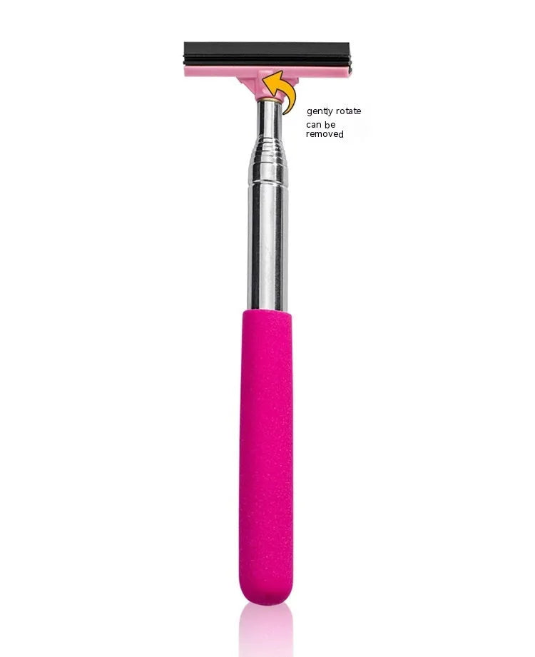Rearview mirror wiper, telescopic 22cm to 98cm, ABS and stainless steel, pink or black, with scraper plate