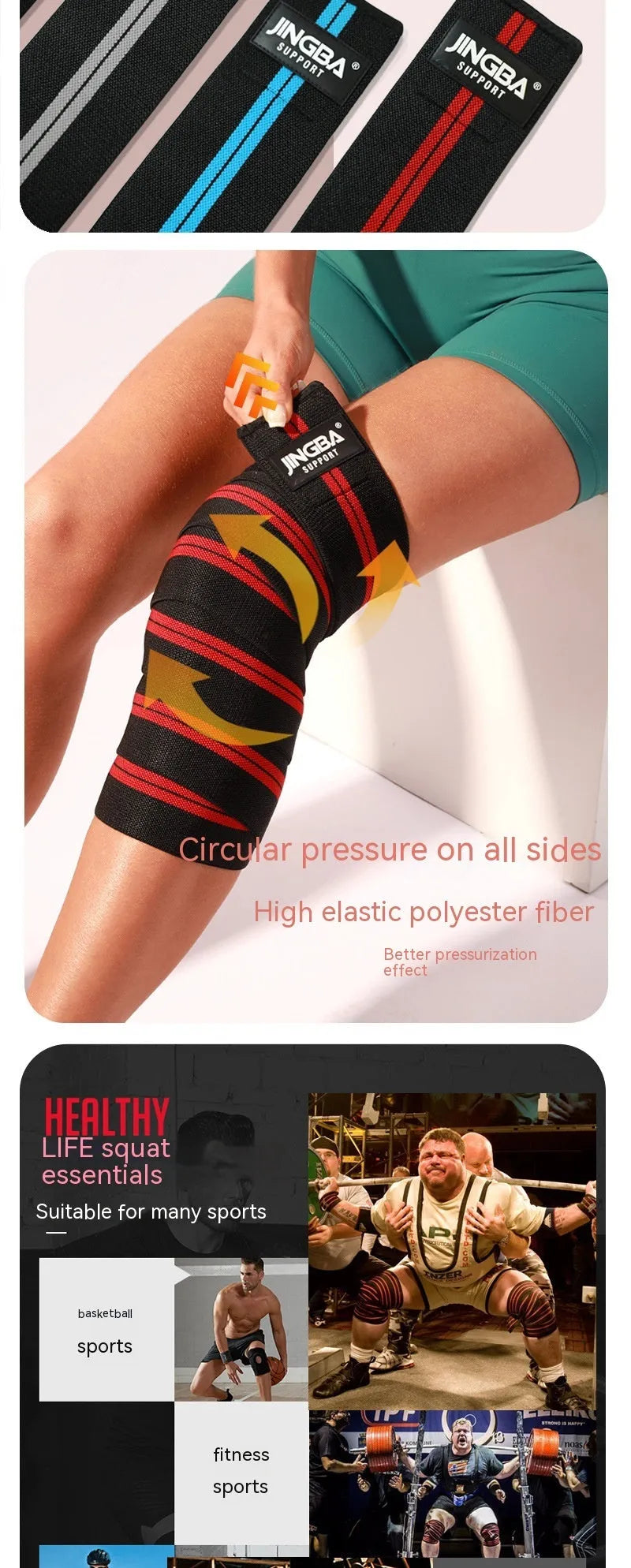 A pair of adjustable free size knee pads for sports like weightlifting and cycling, shown in blue.