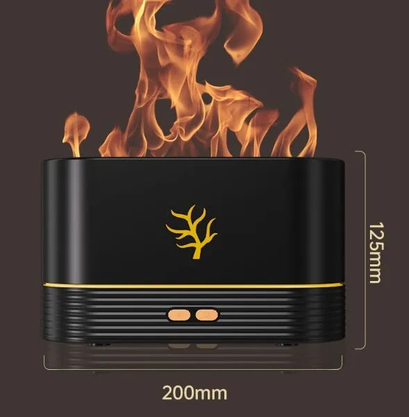 Square black or white USB flame humidifier with LED fire simulation effects and aromatherapy function