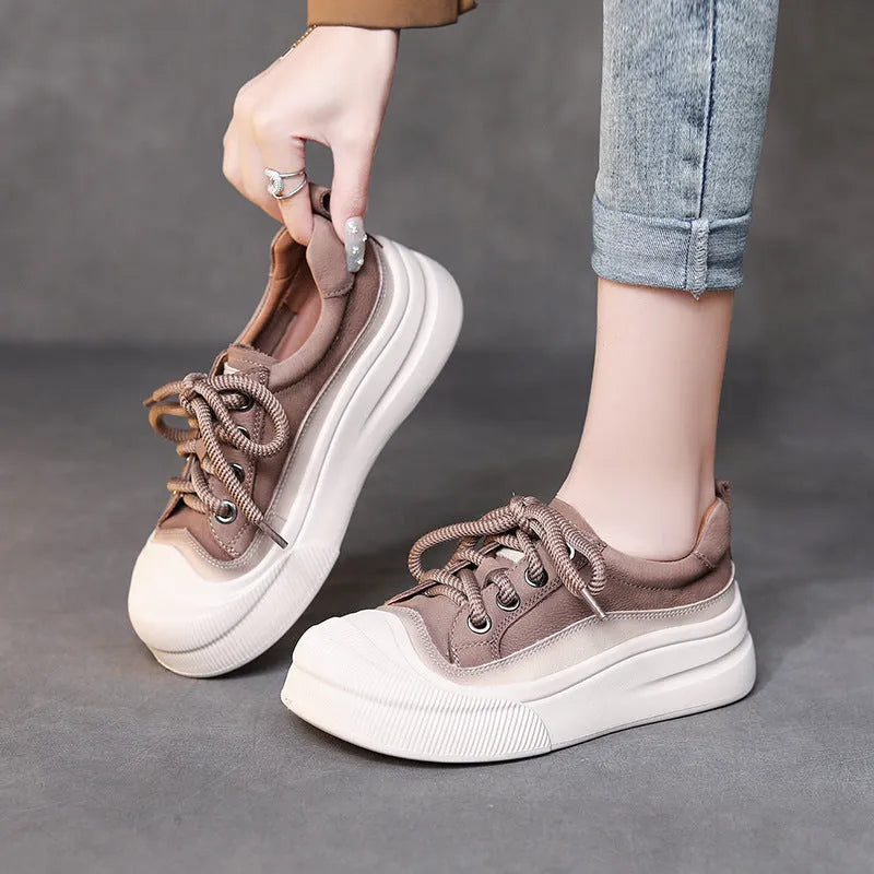 Women's yellow and cameo brown round-toe lace-up casual shoes with cow leather uppers.
