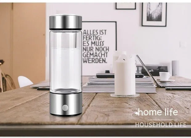 Rechargeable hydrogen water bottle generator in black with borosilicate glass and 401-500ml capacity