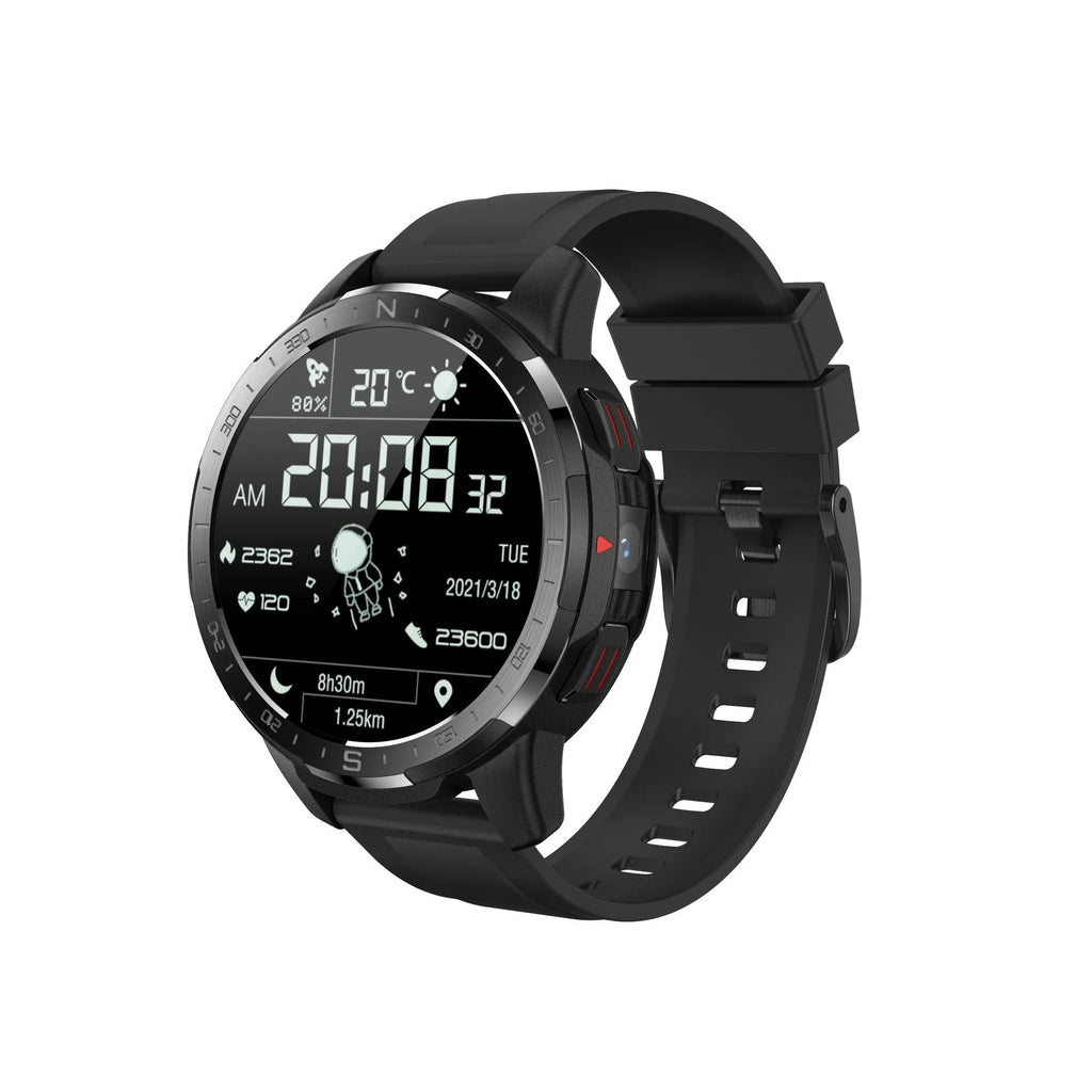 CT08 dual system smart watch in black with 1.6 inch HD TFT screen showing fitness interface