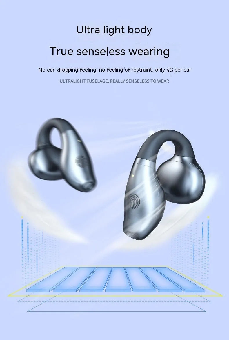 Clip-on Bluetooth earphone with comfortable wear, available in black, white, and skin colour, featuring 8-hour battery and waterproof design