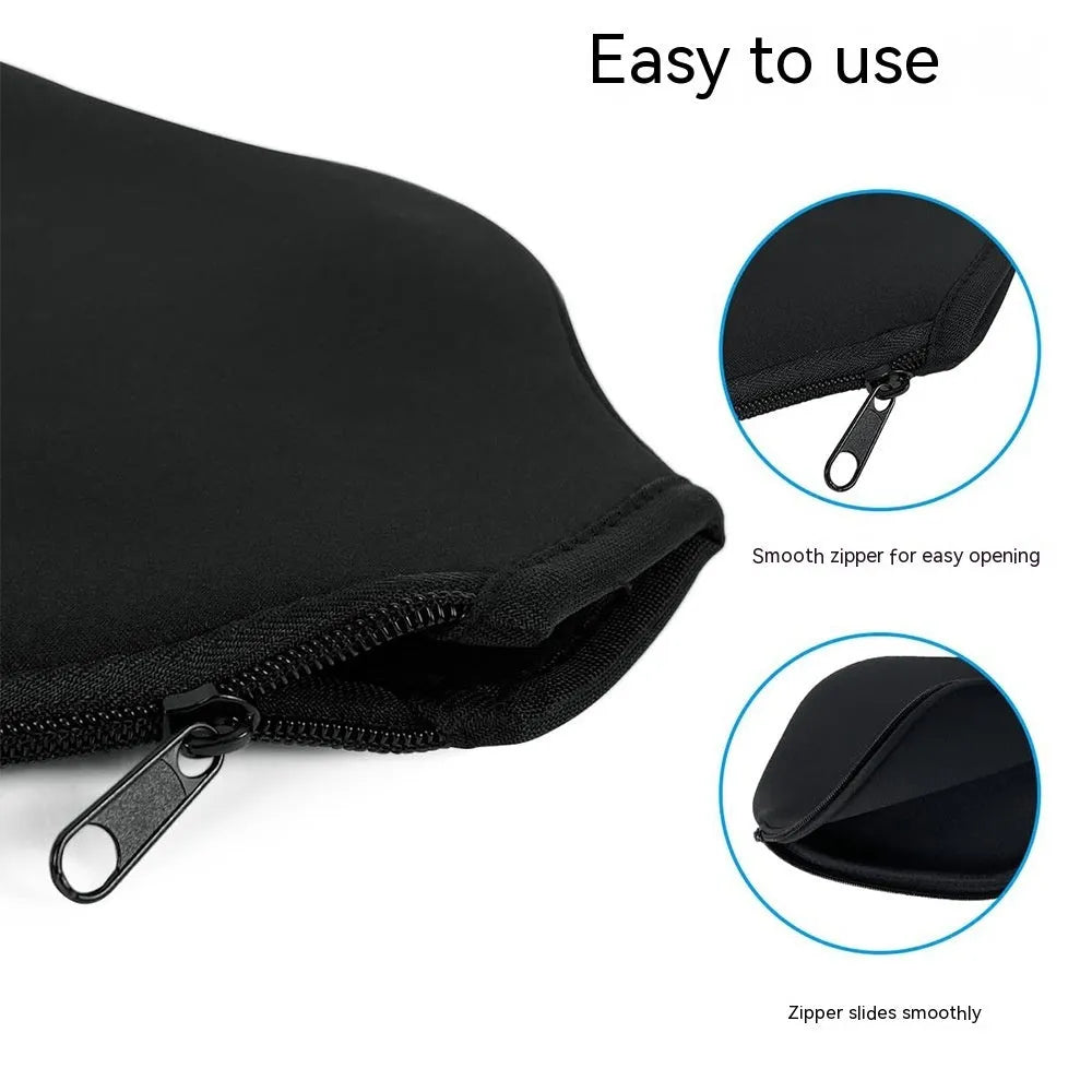 Black neoprene protective sleeve for a table tennis racket or paddle.
