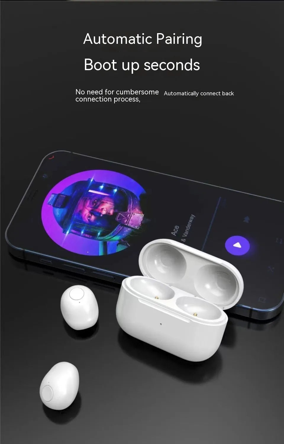 Mini wireless Bluetooth earbud for sleep in black colour with breathing light