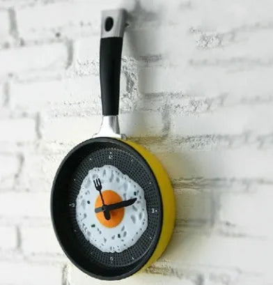 Boiled egg pot wall clock with battery electronic movement, 10mm thick plastic shell, coated glass mirror, PVC dial, five colours
